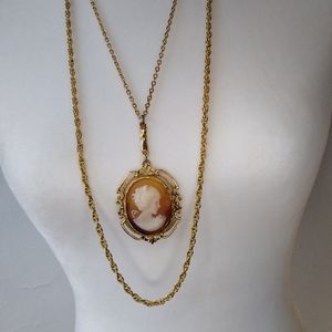 Layered Cameo Long Necklace